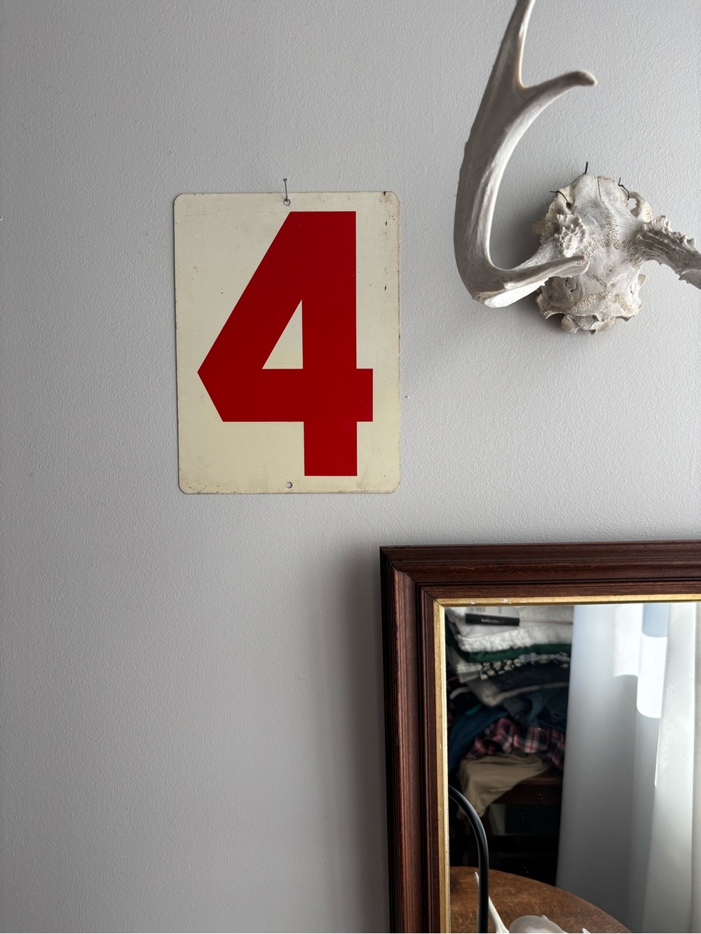 Vintage Red Number 4 metal Wall Sign